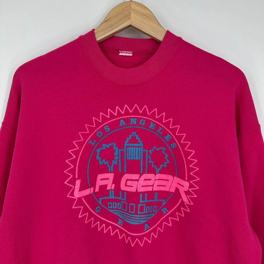 Vintage 90's LA Gear Crew Neck Sweatshirt Logo Graphic Print Pullover, Pink